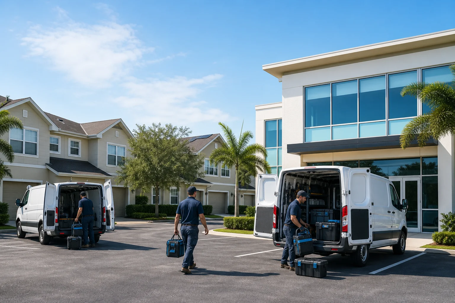 Climate World technicians arriving to serve residential and commercial properties